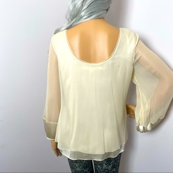 Diane von Furstenberg Silk Blouse | Fabric Flower Neckline | Rounded Neck - Picture 5 of 13